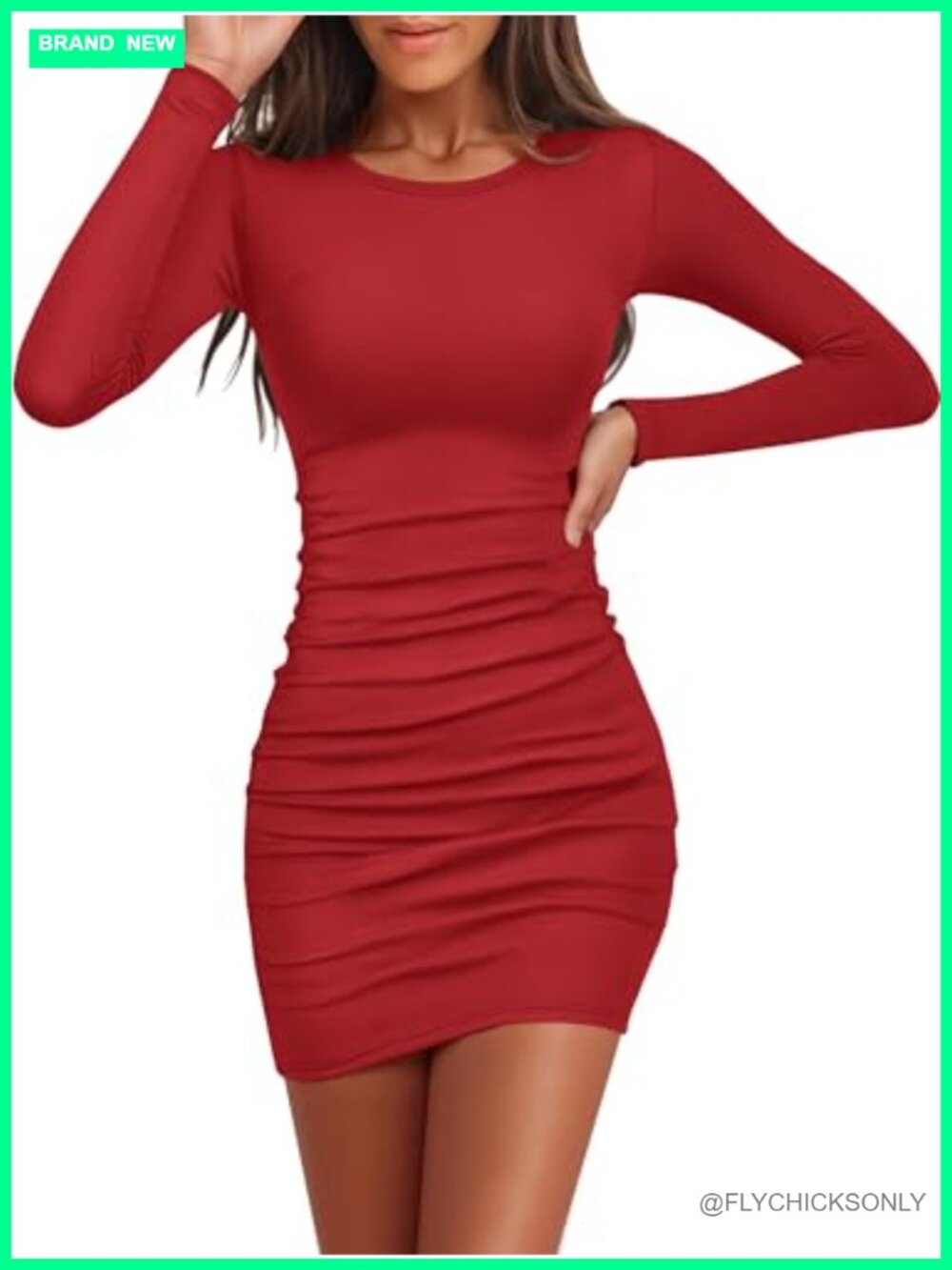 Women's Ribbed Knit Long Sleeve Bodycon Mini Dress Slim Fit Crew Neck